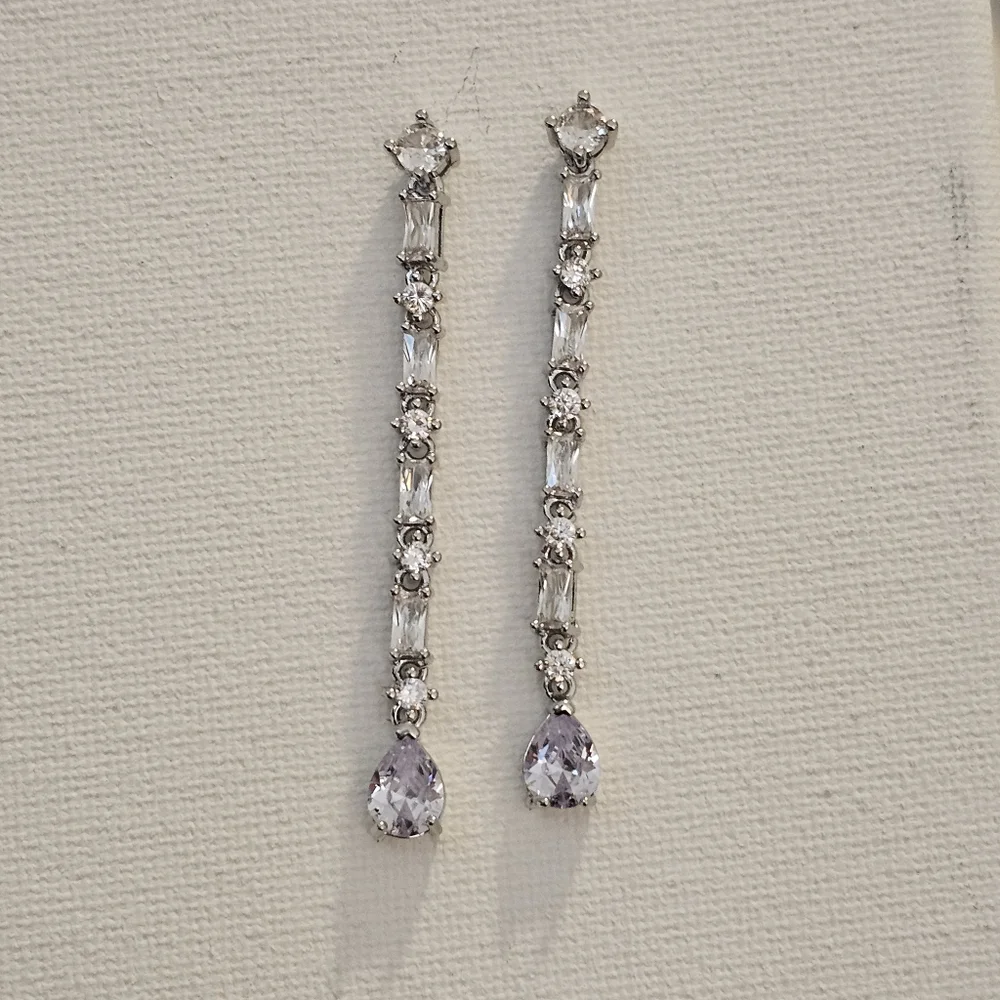 Elegant Silver & CZ Stone Drop Earrings
